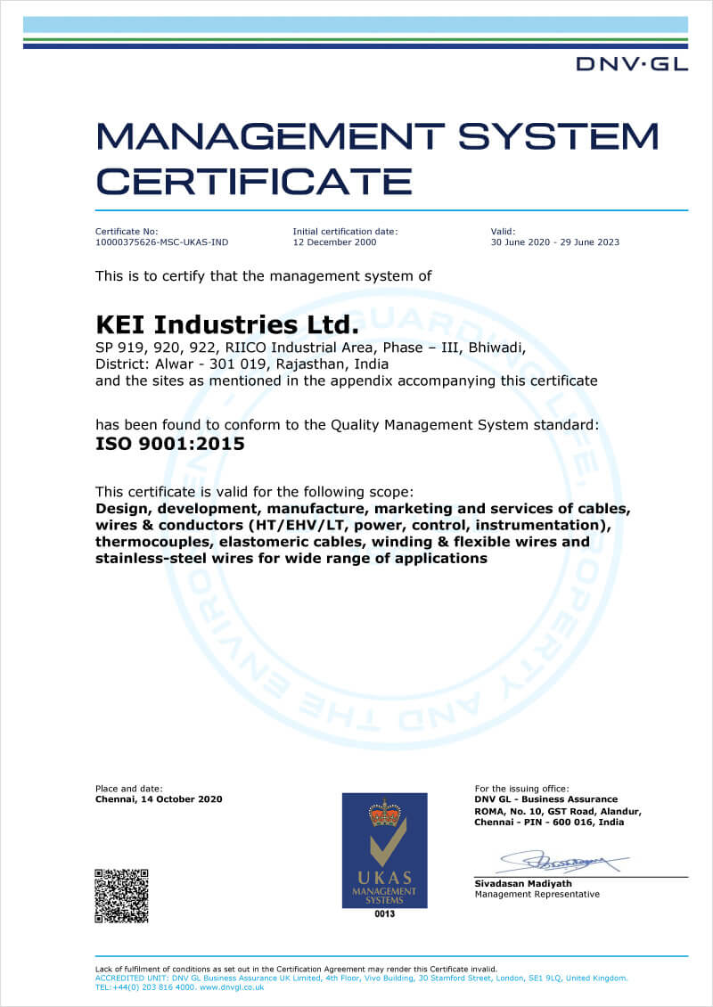 Management System Certificate | KEI IND