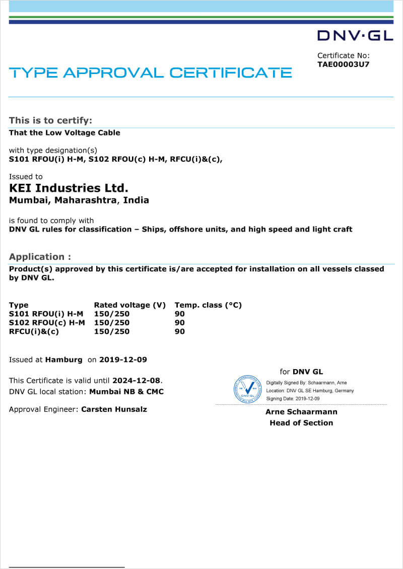 Type Approval Certification LV Cables 1| KEI IND 