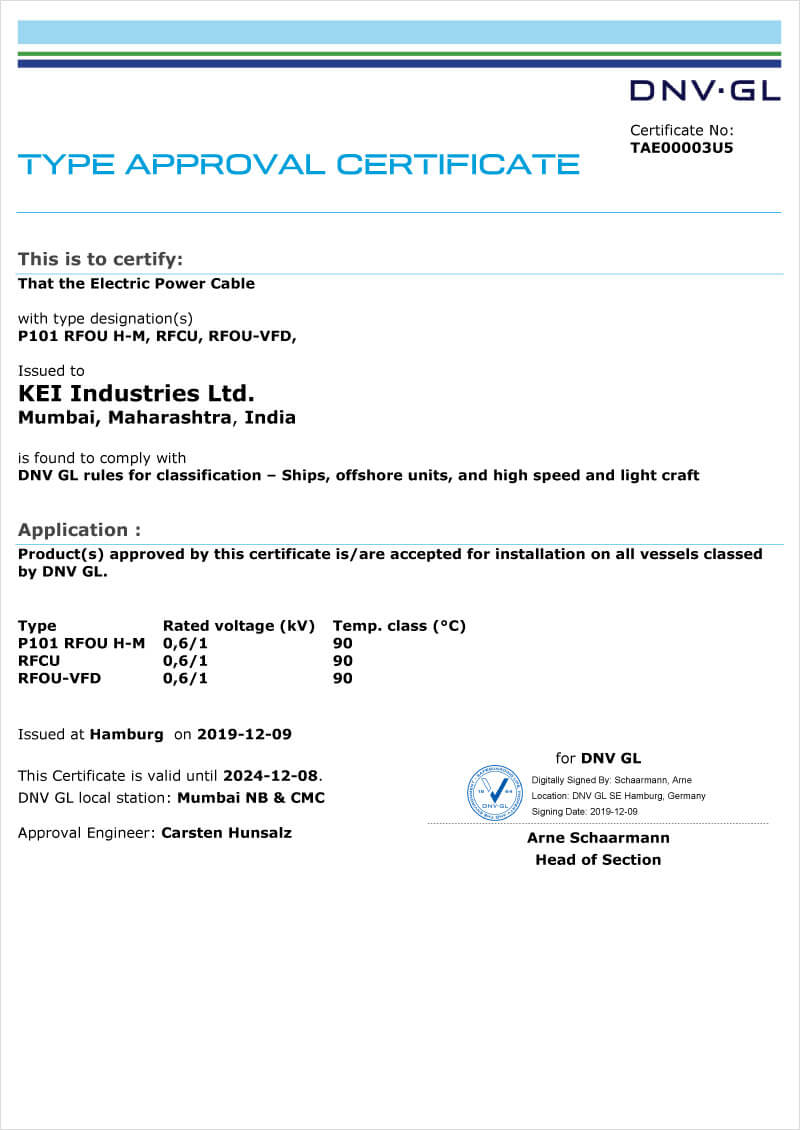 Type Approval Certification Electric Power Cable 1 | KEI IND