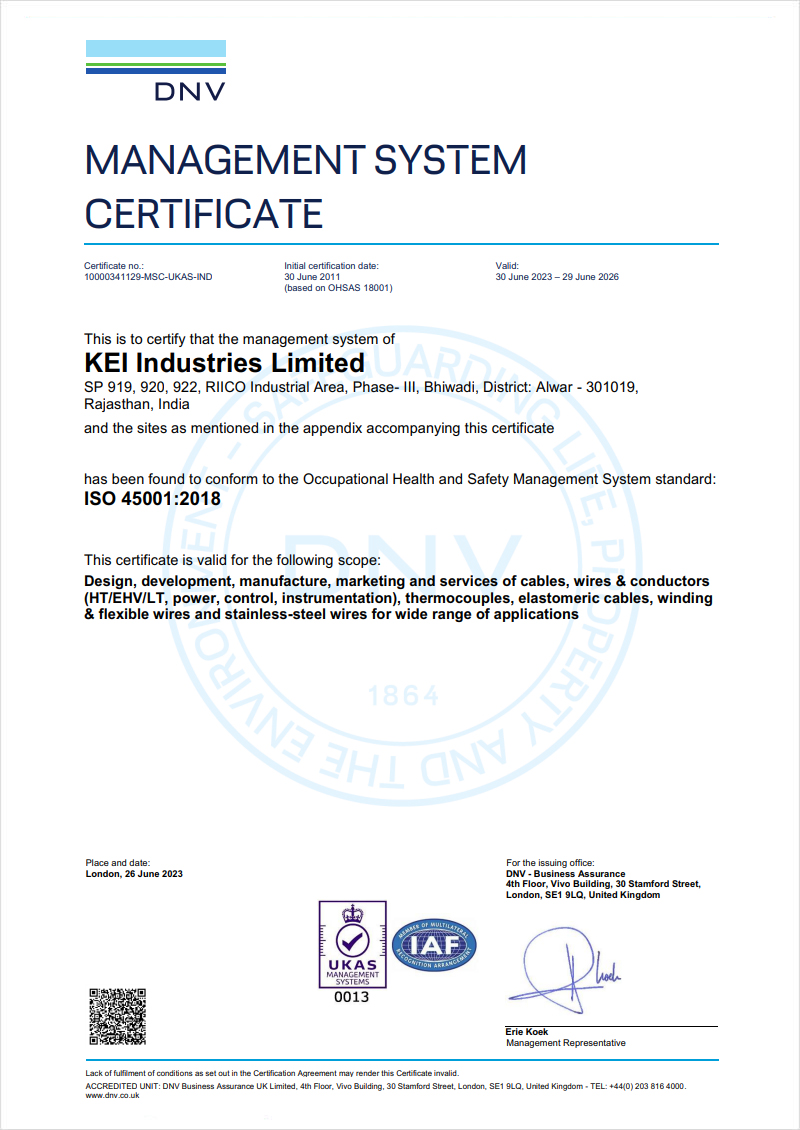 Management System Certificate - 2015 | KEI IND