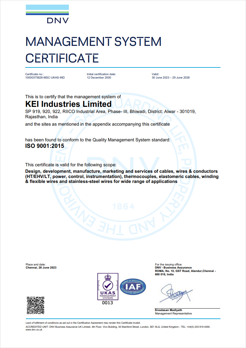 Management System Certificate | KEI IND